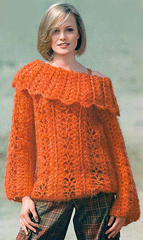 мохеровый пуловер с большим воротником