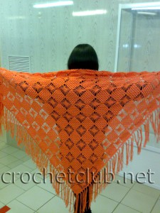 Вязаная оранжевая шаль
