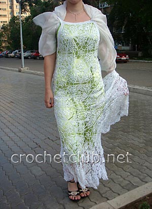 свадебное платье, связанное крючком 3
