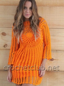 Оранжевое платье крючком